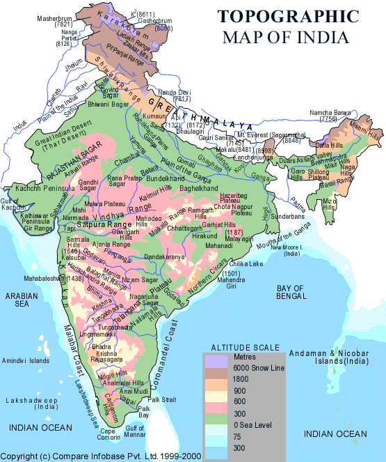 topografische Karte von Indien